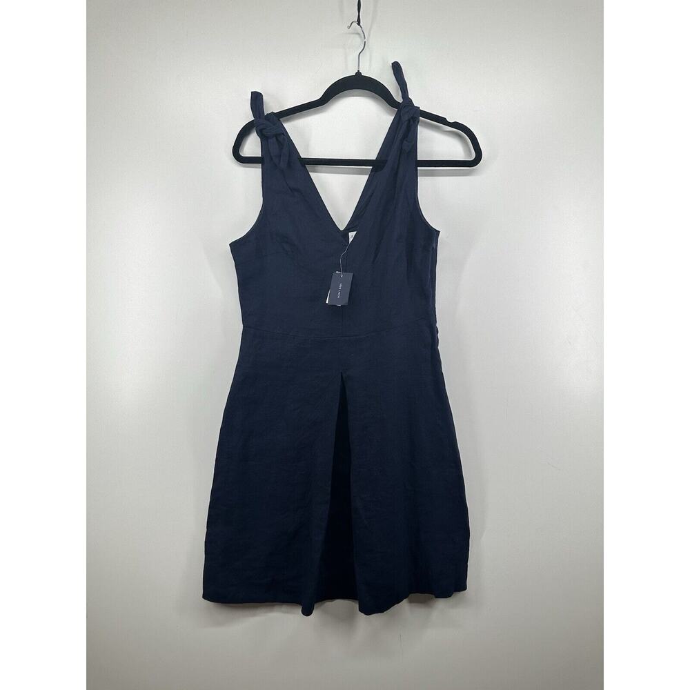 GAP Navy Blue 100% Linen Fit n Flare Side Zipper Lined Tie Shoulder Dress Sz 4